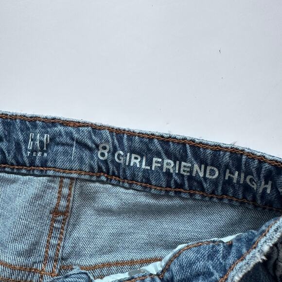 Gap Girlfriend High Waisted Distressed Raw Hem Jeans - Size 8 - Picture 4 of 6